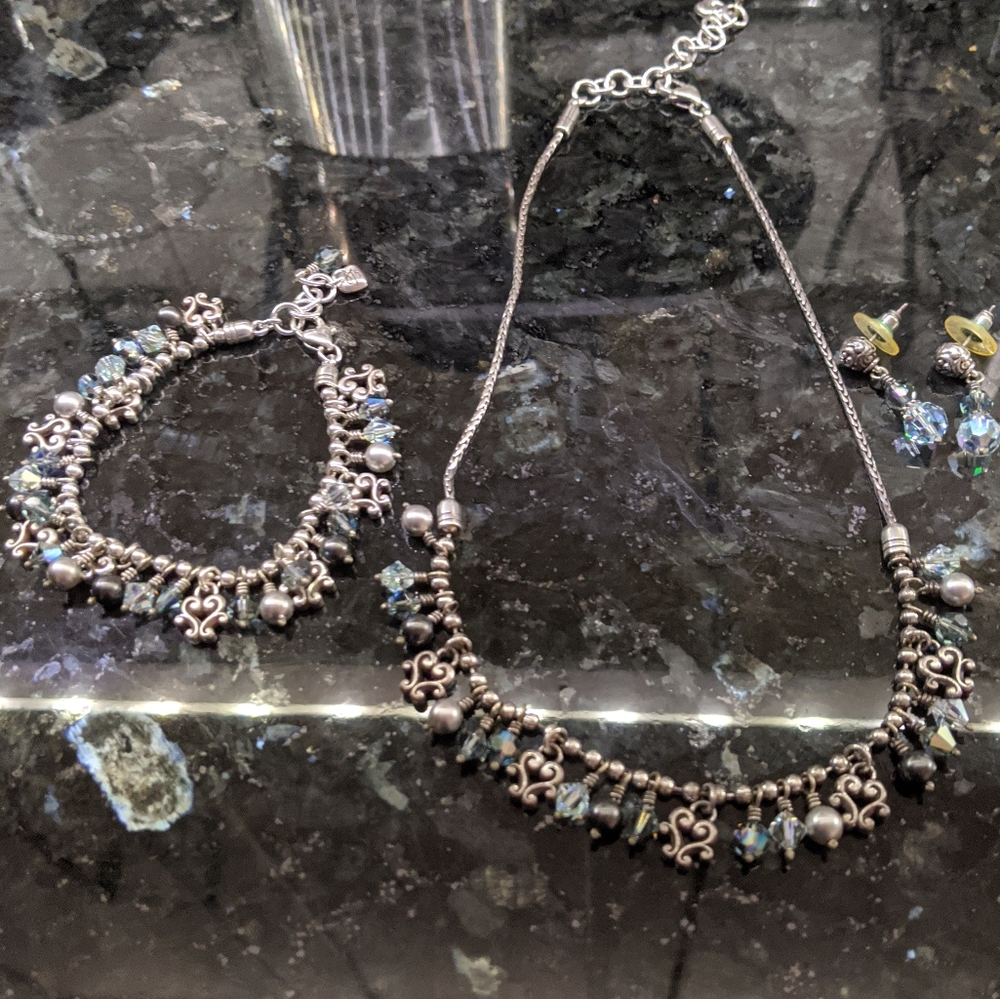 Brighton Multi Blue Crystal, Pearl, & Silver Set